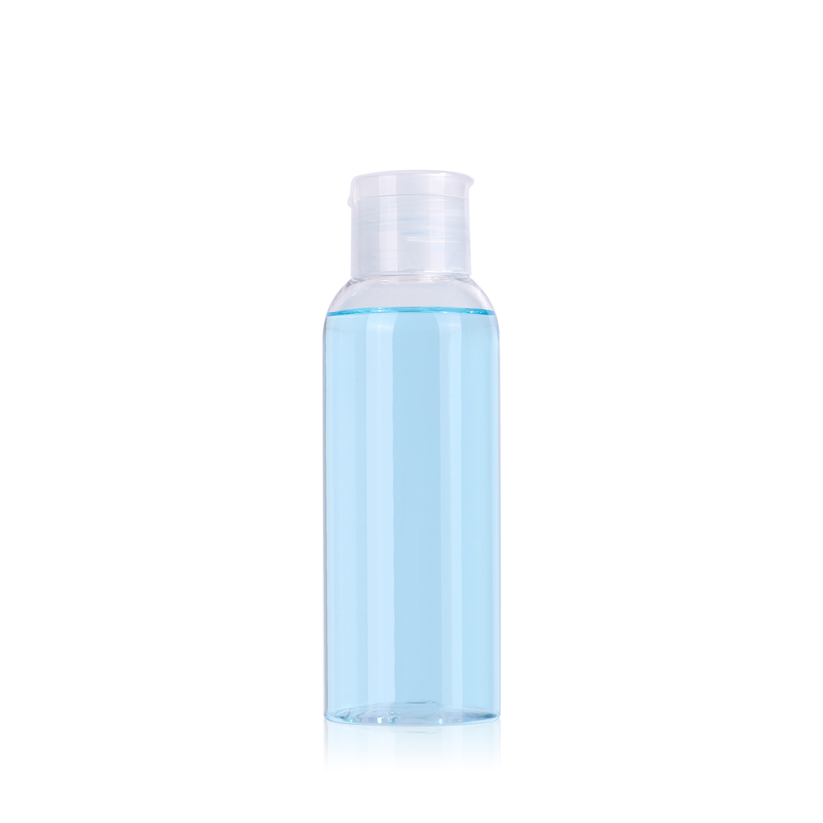 50 ml empty clear PET plastic hand sanitizer bottle with flip top cap