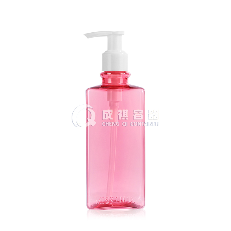 230ml Transparent Pink Rectangle Shampoo Bottle With Pump/cap Wholesale